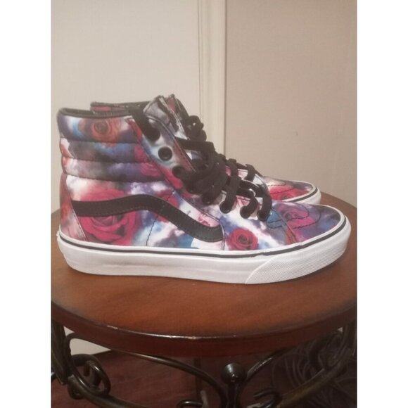 Vans Other - VANS Off The Wall High Top Skateboard Shoes Red Roses Tye Dye Mens 5.5 Womens 7